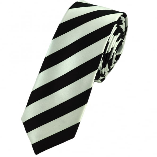 Black & Silver White Thin Striped Skinny Tie