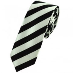 Black & Silver White Thin Striped Skinny Tie