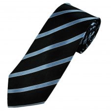 Black, Sky Blue & White Striped Luxury Silk Men's Tie