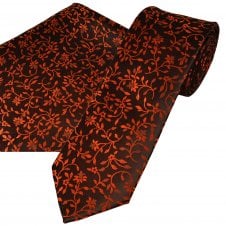 Black & Vermilion Floral Pattern Men's Tie & Pocket Square Handkerchief Set