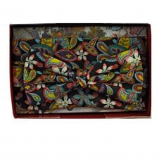 Black, White, Aqua, Pink, Red & Yellow Floral Silk Bow Tie & Pocket Square Handkerchief Set Made with Liberty Fabric