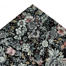 Black, White, Grey & Pink Flower Patterned Designer Pocket Square Handkerchief