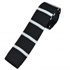 Black & White Horizontal Stripe Men's Skinny Knitted Tie