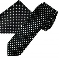 Black & White Polka Dot Men's Skinny Tie & Pocket Square Handkerchief Set