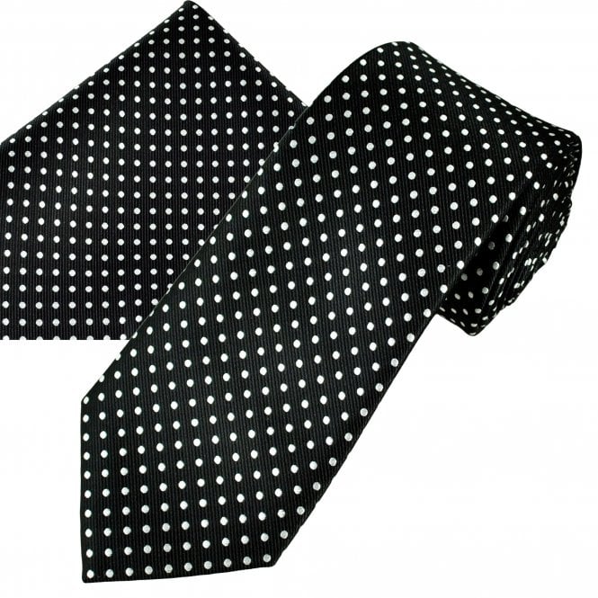 Black & White Polka Dot Men's Tie & Pocket Square Handkerchief Set