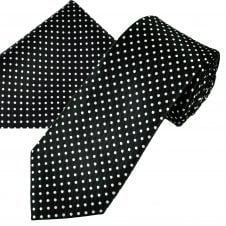 Black & White Polka Dot Men's Tie & Pocket Square Handkerchief Set