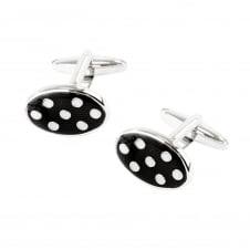 Black & White Polka Dot Spot Oval Fashion Cufflinks