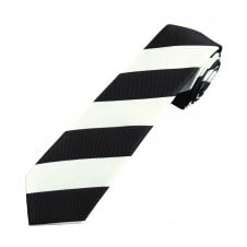 Black & White Repp Striped Boys Childrens Skinny Tie
