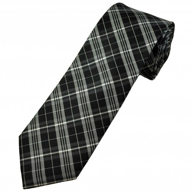Black, White, Silver & Grey Checked Men's Silk Narrow Tie