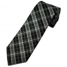 Black, White, Silver & Grey Checked Men's Silk Narrow Tie