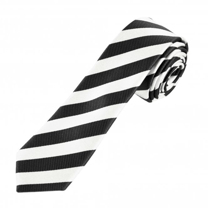 Black & White Striped Boys Skinny Tie
