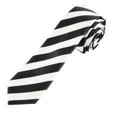 Black & White Striped Men's Skinny Tie