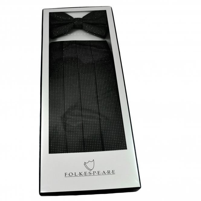 Black with Silver Lurex Dot Pattern Luxury Bow Tie & Cummerbund Gift Boxed Set