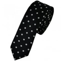 Black with Silver-White Polka Dot Skinny Tie