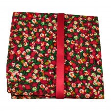 Blood Red, Green, Yellow, White & Orange Flower Patterned Pocket Square Handkerchief