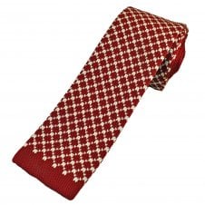 Blood Red & Ivory Diamond Pattern Men's Knitted Tie