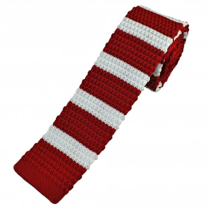 Blood Red & White Horizontal Stripe Men's Knitted Tie