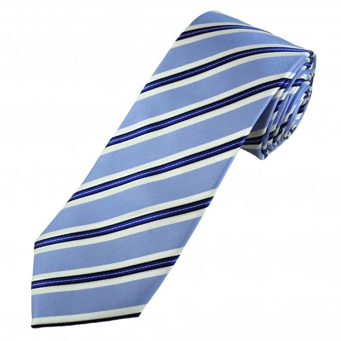 Blue, Black, White & Royal Blue Striped Luxury Silk Men's Tie