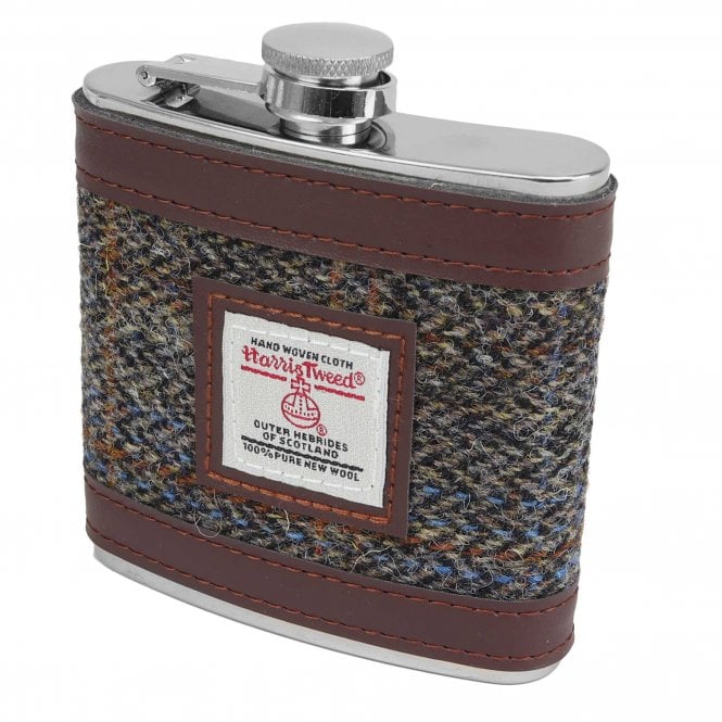 Blue & Brown Harris Tweed 6oz Hip Flask