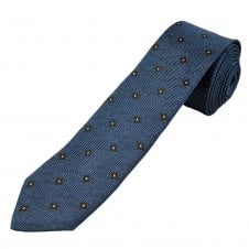Blue, Brown & Silver Diamond Pattern Men's Luxury Silk Skinny Tie