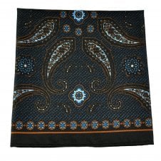 Blue & Copper Orange Paisley Pocket Square Handkerchief