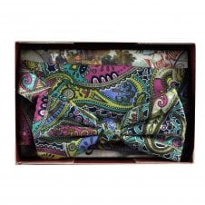 Blue, Lilac, Pink, Green & Yellow Paisley Silk Bow Tie & Pocket Square Handkerchief Set Made with Liberty Fabric