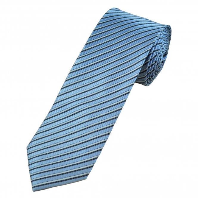 Blue, Navy & Silver Striped Luxury Silk Men's Tie