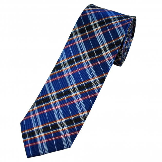 Blue, Navy, White, Orange & Pink Tartan Pattern Luxury Silk Men's Tie