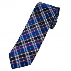 Blue, Navy, White, Orange & Pink Tartan Pattern Luxury Silk Men's Tie