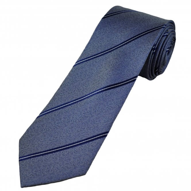 Blue, Navy & White Striped Luxury Silk Men's Tie