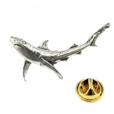 Blue Shark Fish English Pewter Lapel Pin Badge
