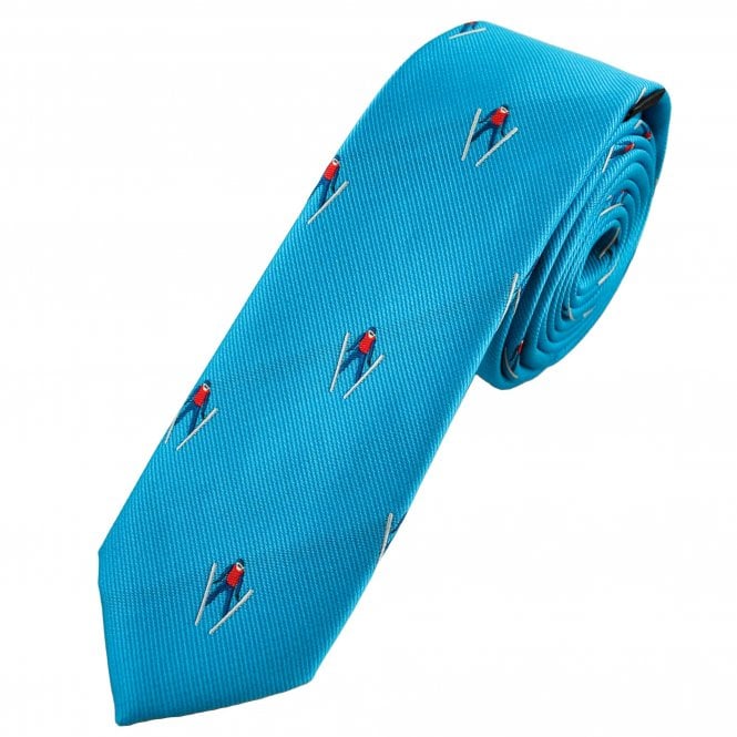 Blue Skier Skiing Men's Skinny Tie