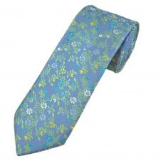 Blue, Turquoise, Yellow, Light Blue, Green & White Floral Pattern Men's Tie