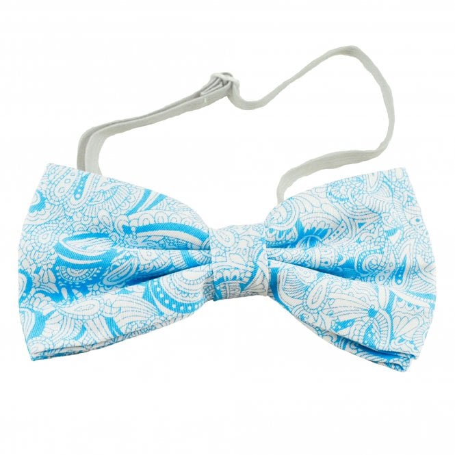 Blue & White Paisley Patterned Cotton Boys Bow Tie