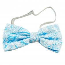 Blue & White Paisley Patterned Cotton Boys Bow Tie