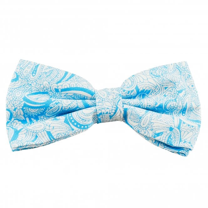 Blue & White Paisley Patterned Cotton Men's Bow Tie
