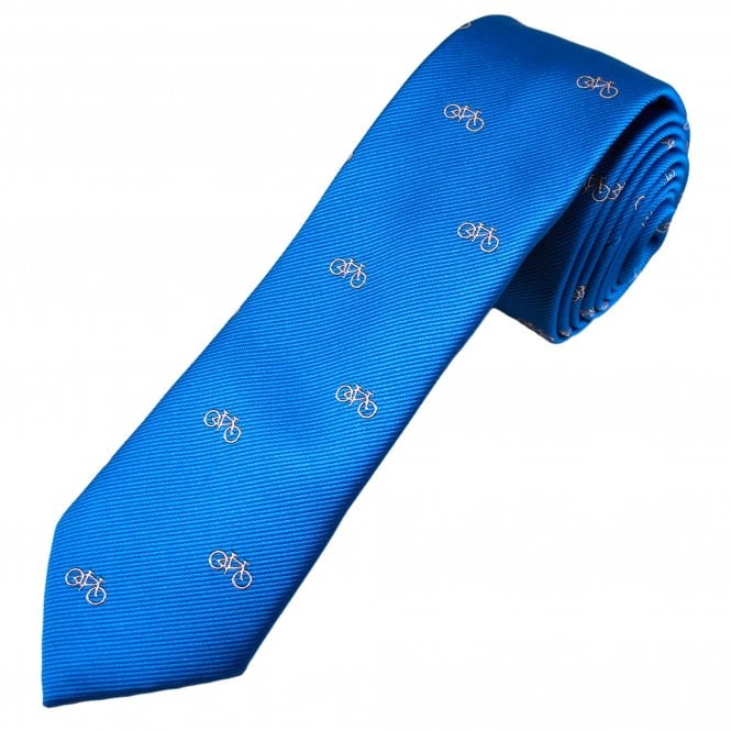 Blue with Peach Bike Cyclist Themed Luxury Men's Skinny Tie