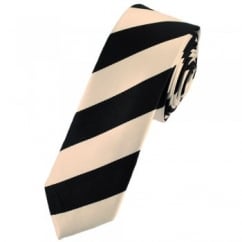 Blush Peach & Black Striped Skinny Tie