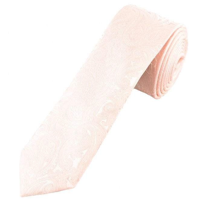 Blush Pink Paisley Pattern Boys Skinny Tie