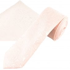 Blush Pink Paisley Pattern Men's Skinny Tie & Pocket Square Handkerchief Set