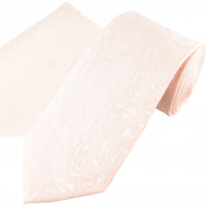 Blush Pink Paisley Pattern Men's Tie & Pocket Square Handkerchief Set