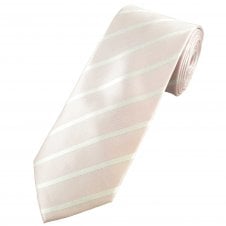 Blush Rose Pink & White Striped Men's Extra Long Tie
