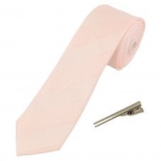 Blush Striped Men's Skinny Tie with Tie Clip