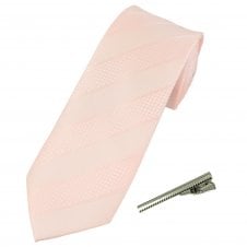 Blush Striped Men's Tie with Tie Clip