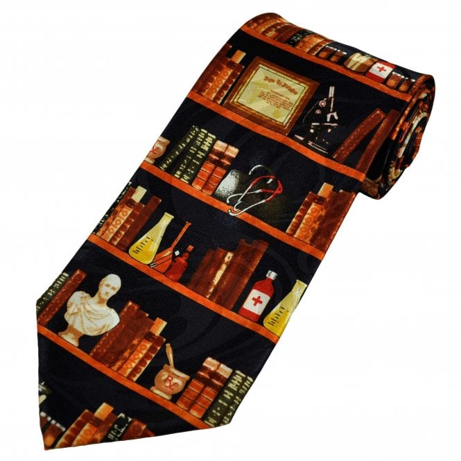 Books, Stethoscope & Microscope Medical Doctor Men's Novelty Tie