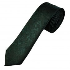 Bottle Green Floral Pattern Boys Skinny Tie