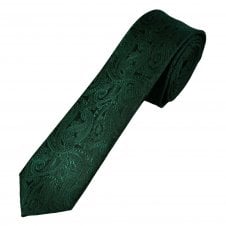 Bottle Green Paisley Pattern Men's Skinny Tie