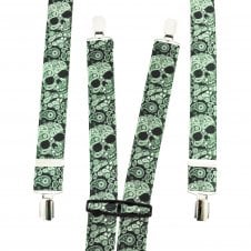 Bottle Green & White Paisley & Skull Patterned Men's Trouser Braces