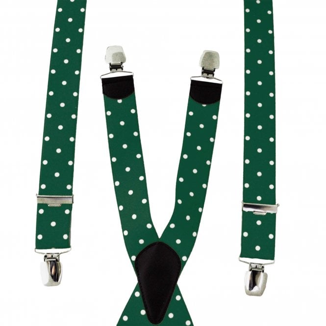 Bottle Green & White Polka Dot Men's Trouser Braces