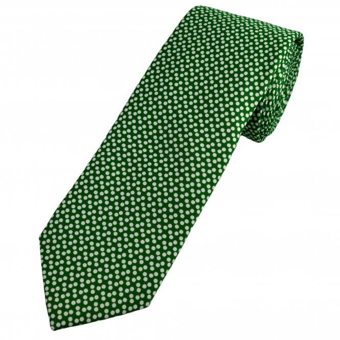 Bottle Green & White Scattered Polka Dot Men's Tie